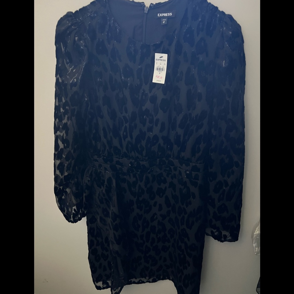NWT Express Puff Sleeve Velvet Black Dress SZM